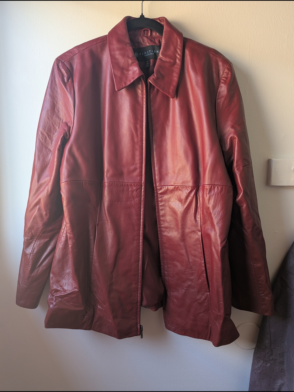 Kenneth Cole Reaction Red Leather Zip Jacket Size XL